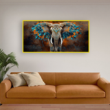 Elephant Tusks with White Feathers Wall Art| Size 2x4 Feet