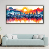 Illustrated City watercolor Street View – Urban Landscape Wall Art | Size 2x4 Feet
