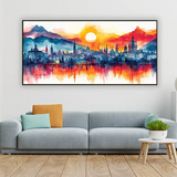 Illustrated City watercolor Street View – Urban Landscape Wall Art | Size 2x4 Feet