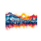 Illustrated City watercolor Street View – Urban Landscape Wall Art | Size 2x4 Feet