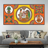 Indian Festive Folk Art Wedding Theme Canvas Wall Painting