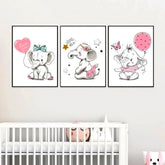Little Princess Elephant Kids Room Wall Frame Set of 3