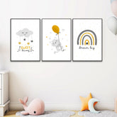Baby Boy Sun And Rainbow. Baby Boy Room Wall Art Frame Set Of 3