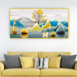 Boat in River Around Hills – Tranquil Landscape Canvas (4x2 Feet)