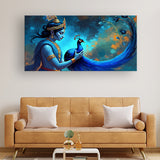 Krishna with Peacock Canvas Painting – Spiritual Wall Art for Living Room, Bedroom, Office & Hotel Décor