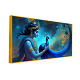Krishna with Peacock Canvas Painting – Spiritual Wall Art for Living Room, Bedroom, Office & Hotel Décor