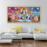 Lord Shiva with family Canvas Wall Art – Divine Mahadev Painting Size:H x W, 2x4 Feet