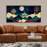 Luxurious Modern Art of Mountains and Deer |Size W 4 x H 2 feet