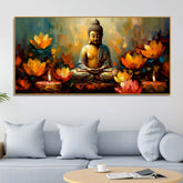 Meditating Buddha Statue with Lotus Flower | Size 2x4 Feet