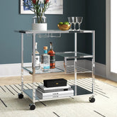 Metallic Minimalist Frame Design Bar Cart Trolley With Glass Shelves