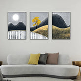 Modern Abstract Landscape Art Premium Floating Frame Wall Painting Set of 3
