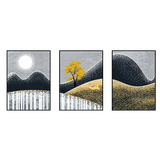 Modern Abstract Landscape Art Premium Floating Frame Wall Painting Set of 3