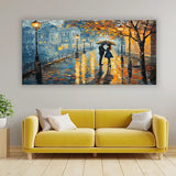 Couple Walking in Rain – Old Town Street Oil Painting | Size 2x4 Feet