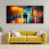 Couple Under Umbrella Painting – Romantic Rain Wall Art | Size 2x4 Feet