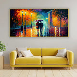 Couple Under Umbrella Painting – Romantic Rain Wall Art | Size 2x4 Feet
