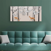 Deer and Birds Painting on White Background Size 2x4 Feet