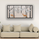 Deer and Birds Painting on White Background Size 2x4 Feet