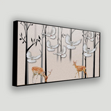 Deer and Birds Painting on White Background Size 2x4 Feet