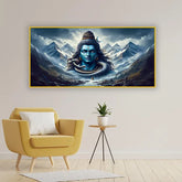 Lord Shiva at Kailash Canvas Wall Art – Divine Mahadev Painting Size:H x W, 2x4 Feet