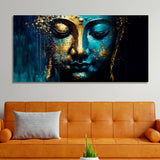 Gautam Buddha Face in Golden Canvas Touch - Buy Wall Painting | Size 2x4 Feet