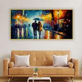 Street Scene Love Couple – Romantic in rain Wall Art | Size 2x4 Feet