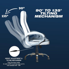 Grey & White Leatherette Swivel Office Revolving Chair | Heavy Tilting Mechanism & Strong Chrome Stand Base