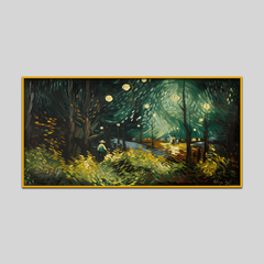 Man Walking Forest with Moon Background Canvas Wall Paintings