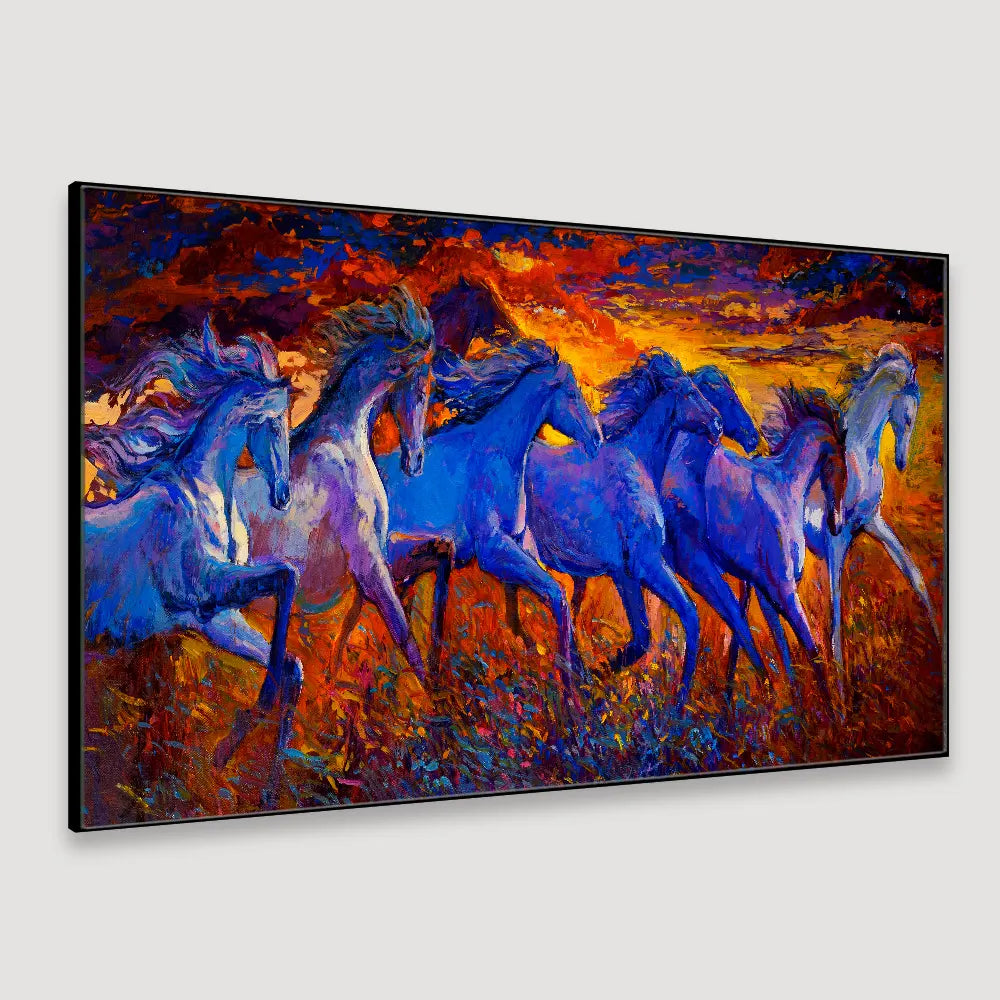 WallCry Big Panoramic Running Horses Abstract Design Canvas