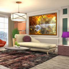 Mirror Lake Scenery With Golden Leaves Graceful Swan Canvas Wall Paintings