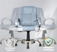 Grey & White Leatherette Swivel Office Revolving Chair | Heavy Tilting Mechanism & Strong Chrome Base