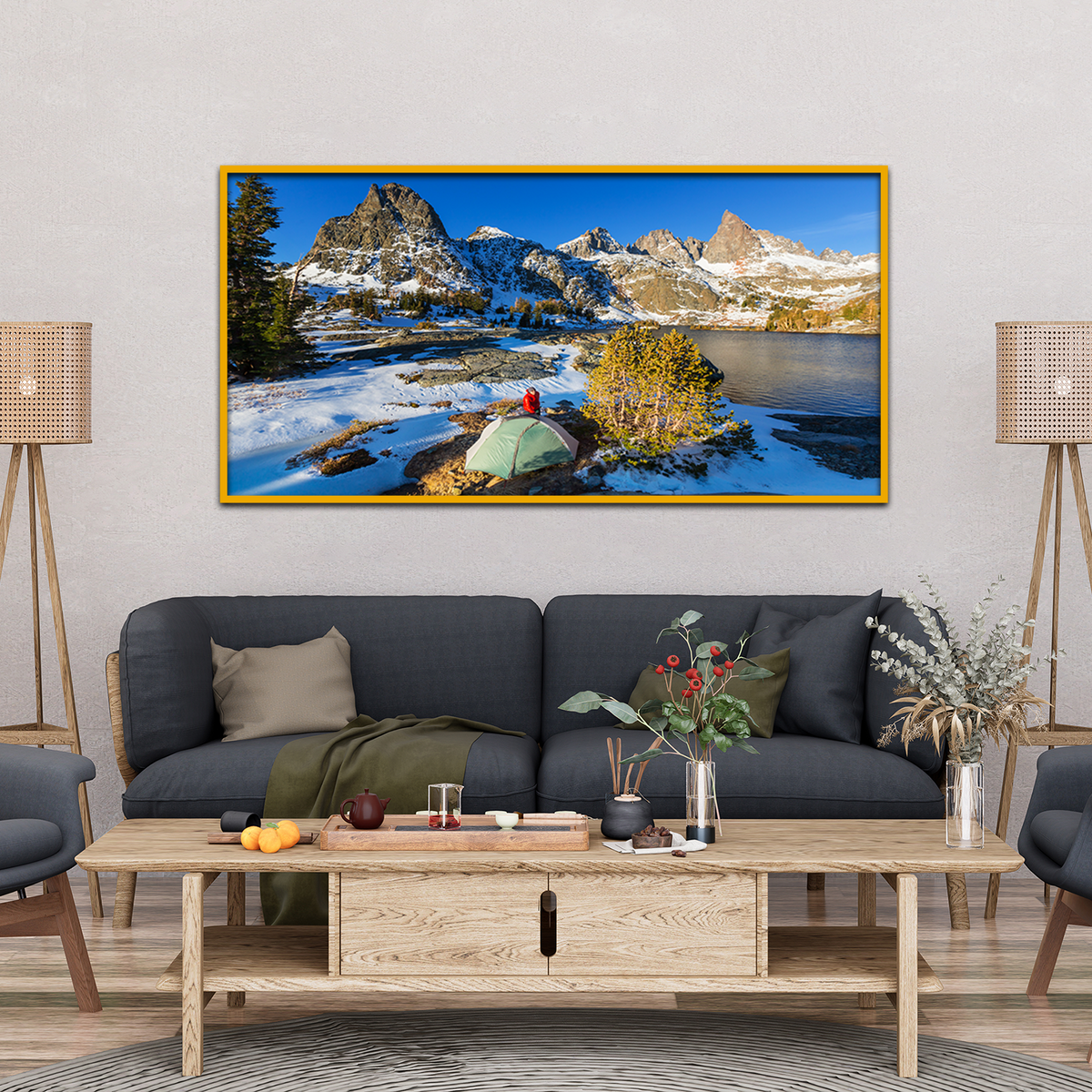 Man With Hiking Equipment Walking Sierra Nevada Mountains Canvas Wall Paintings