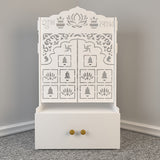 Lotus Wooden Floor Door Temple for Home With Inbuilt focus Lights & Spacious Shelf