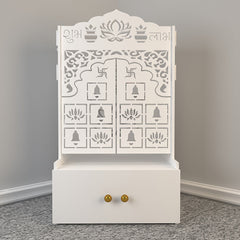 Lotus Wooden Floor Door Temple for Home With Inbuilt focus Lights & Spacious Shelf