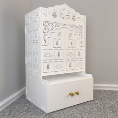 Lotus Wooden Floor Door Temple for Home With Inbuilt focus Lights & Spacious Shelf