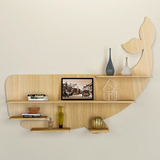 Whale Backlit Wood Wall Shelf / Book Shelf / Night Light, Light Oak Finish