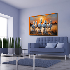 Premium Design Seven Running Horses With Sunrise Canvas Wall Paintings