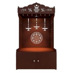 Timeless Wooden Mandir for Home with Spacious Shelf & Inbuilt Focus Light- Brown