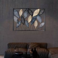 Rectangular Etching Black, Gold & Green Leaves Wall Decor