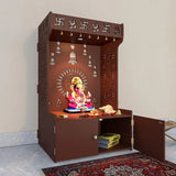 Divine Wooden Brown Home Temple With Spacious Shelf & Inbuilt Focus Light