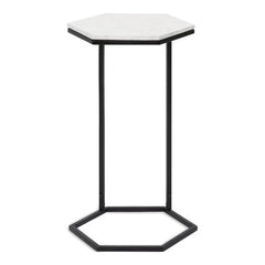 Hexagon Shape Marble Top Black Stand Side Table