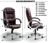 Brown Leatherette Office Chair with Fixed Armrests | Premium Home Office Desk Swivel Seat | Heavy Duty Chrome Base