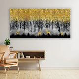 Deer Family in Misty Woods | Modern Nature Wall Decor Canvas