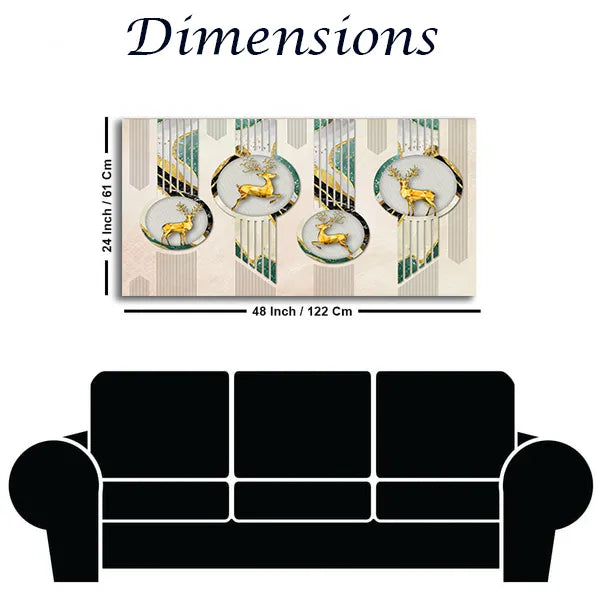 3D Golden Deer Circles Wall Art | Size 2x4 Feet