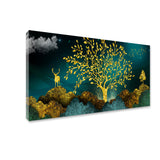 3D mural wallpaper with golden trees, deer, hills & mountains in vintage | Size 2x4 Feet