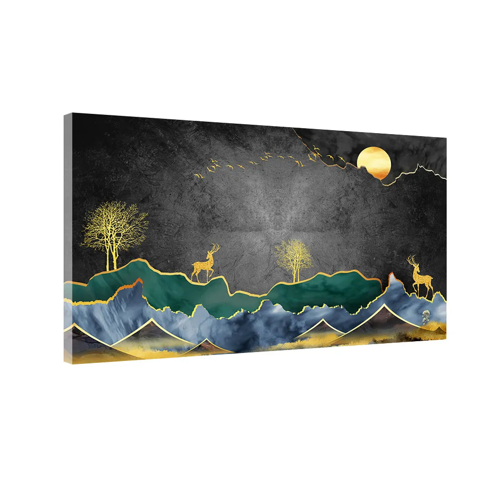 Deer Under Starry Night Sky | Dreamy Nature Wall Painting