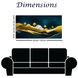 Green & Blue Mountains Landscape on Black Background | Illustration Canvas Wall Art | Size 2x4 Feet