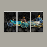 Abstract golden Premium Floating Frame Wall Painting Set of 3