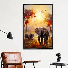 Colorful Three Big Elephants Canvas Printed Wall Paintings & Arts