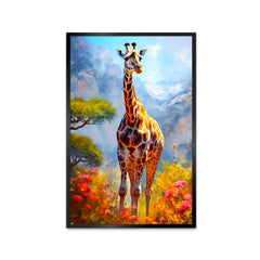 Colorful Big Giraffe with Nature Scenery Canvas Printed Wall Paintings & Arts