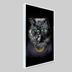 Cute Cat Face with Spectacles Canvas Printed Wall Paintings & Arts